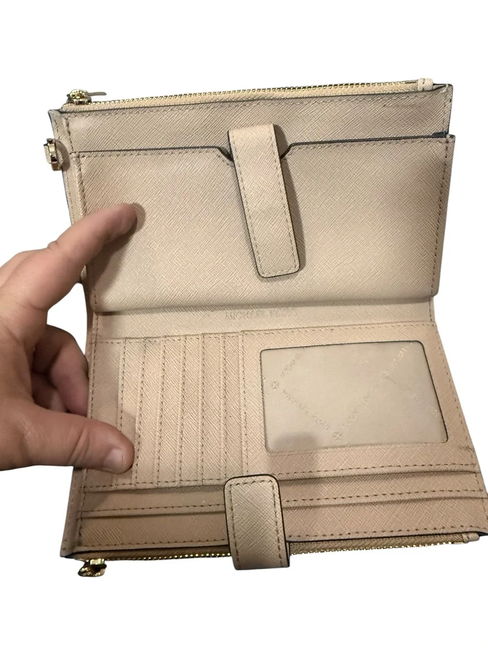 Michael Kors Light Beige Saffiano Zip Cosmetic Case with Gold Logo